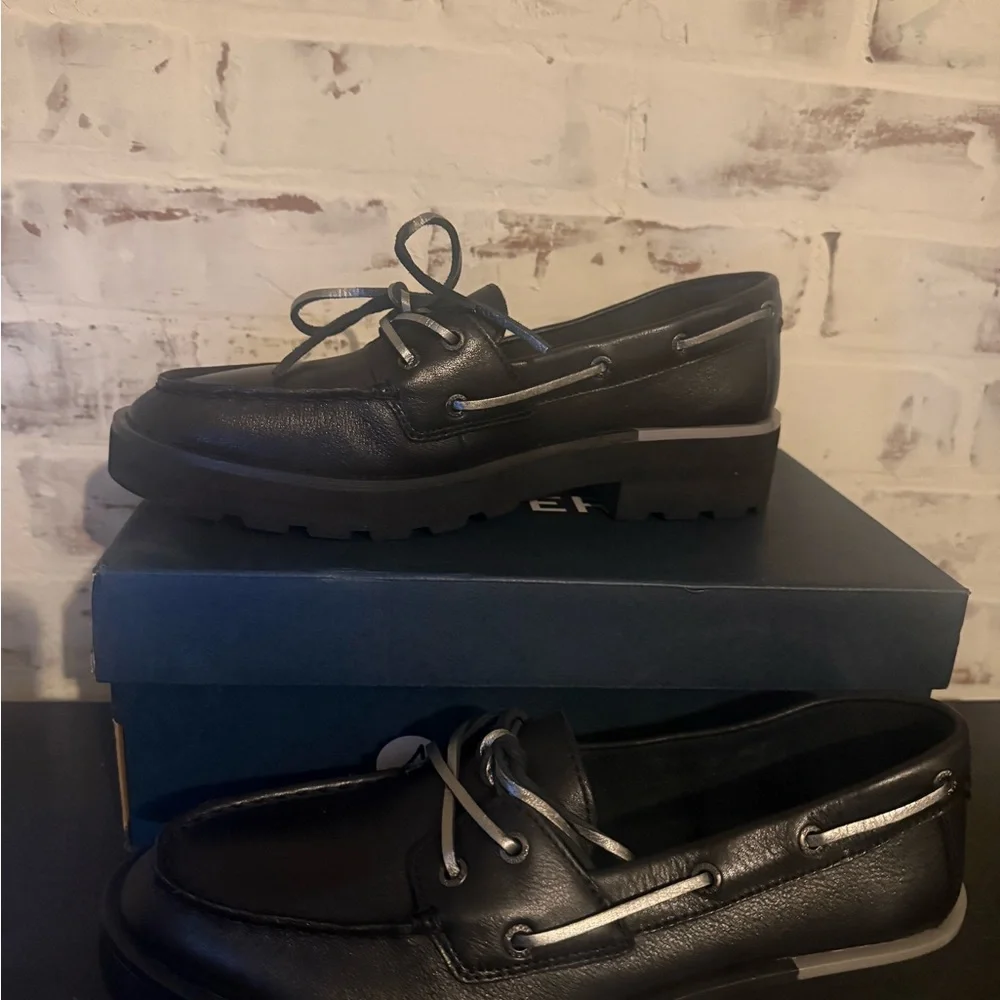 Sperry Women's Black Leather Lug Boat Shoes Top Sider Chunky Boat Black Size 9 - Picture 5 of 9